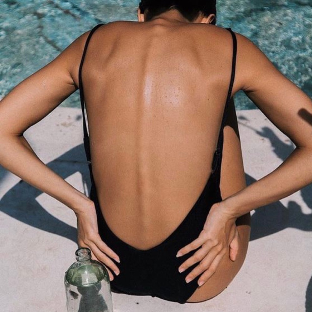 Sexy low back bathing suit.